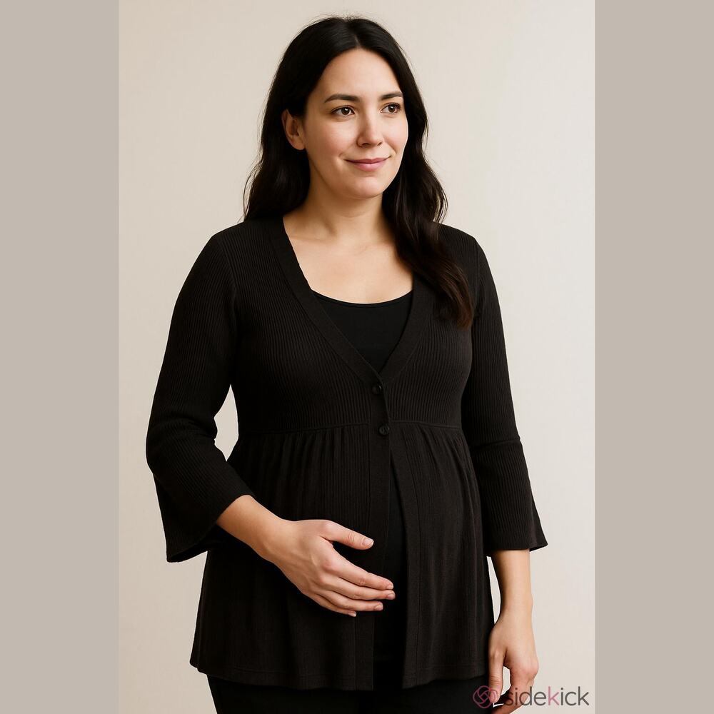 New Additions Womens Sweater Size XL‎ Maternity Black Layered Ribbed Knit NEW